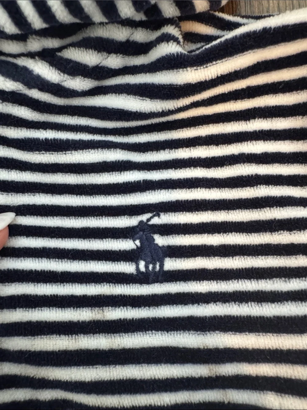 Ralph Lauren Navy & White Striped velour Hoodie and Joggers Set- 9 months